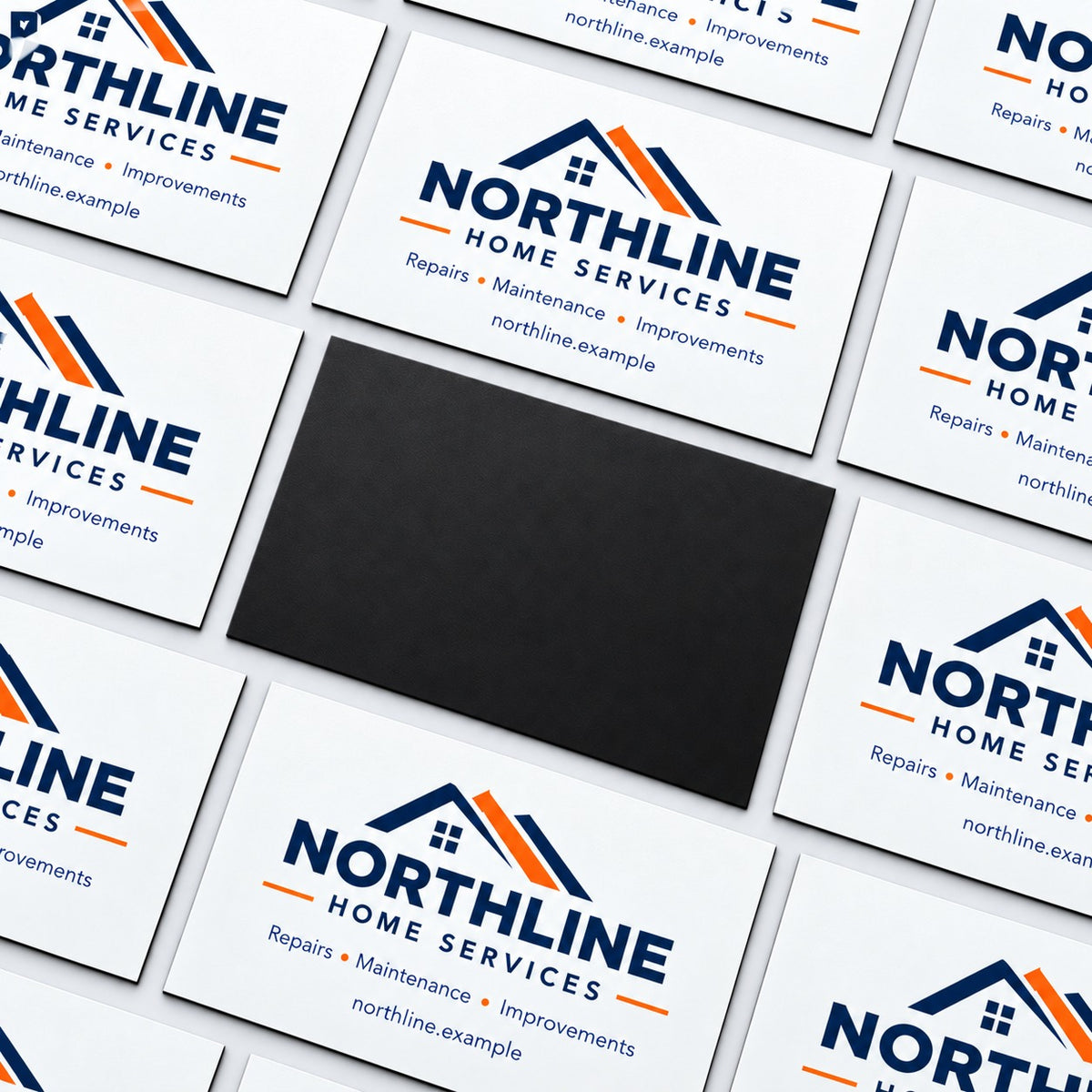 Magnetic business cards laid out front and back, showing the black magnetic backing