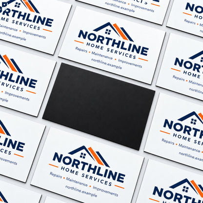 Magnetic business cards laid out front and back, showing the black magnetic backing