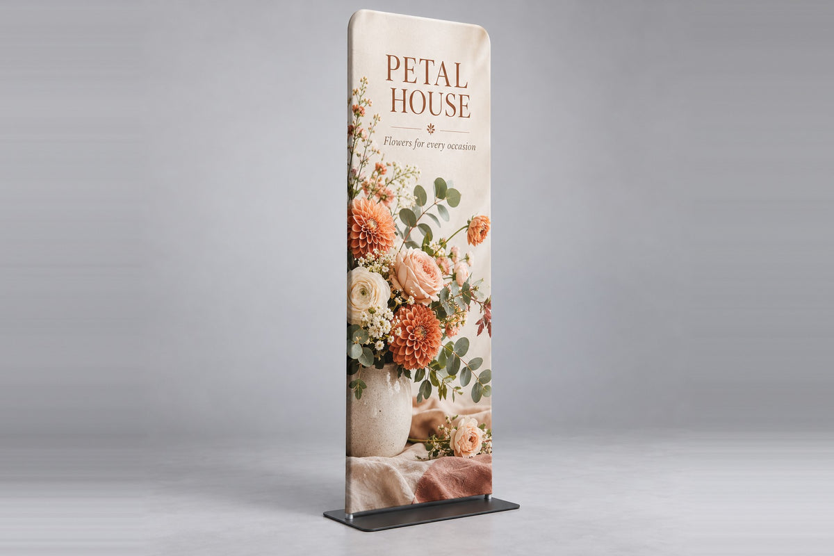 24 x 90 fabric display with a florist graphic
