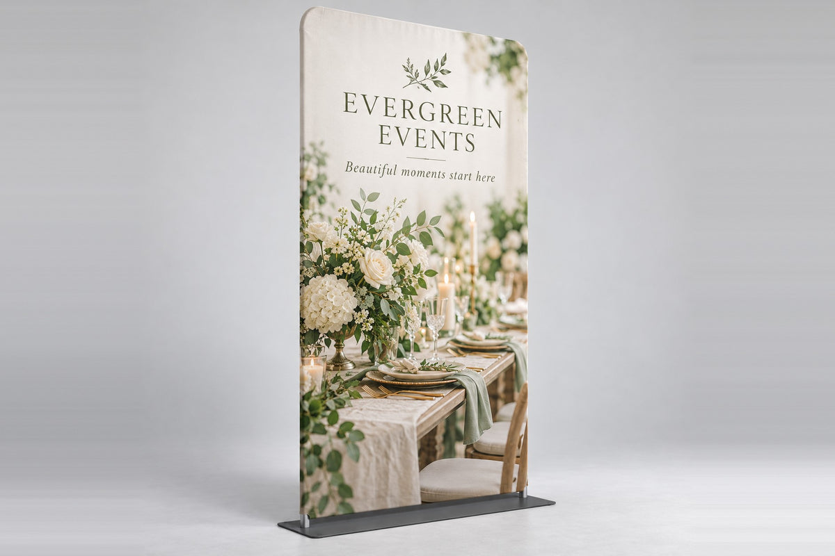 48 x 90 fabric display with an event planner graphic