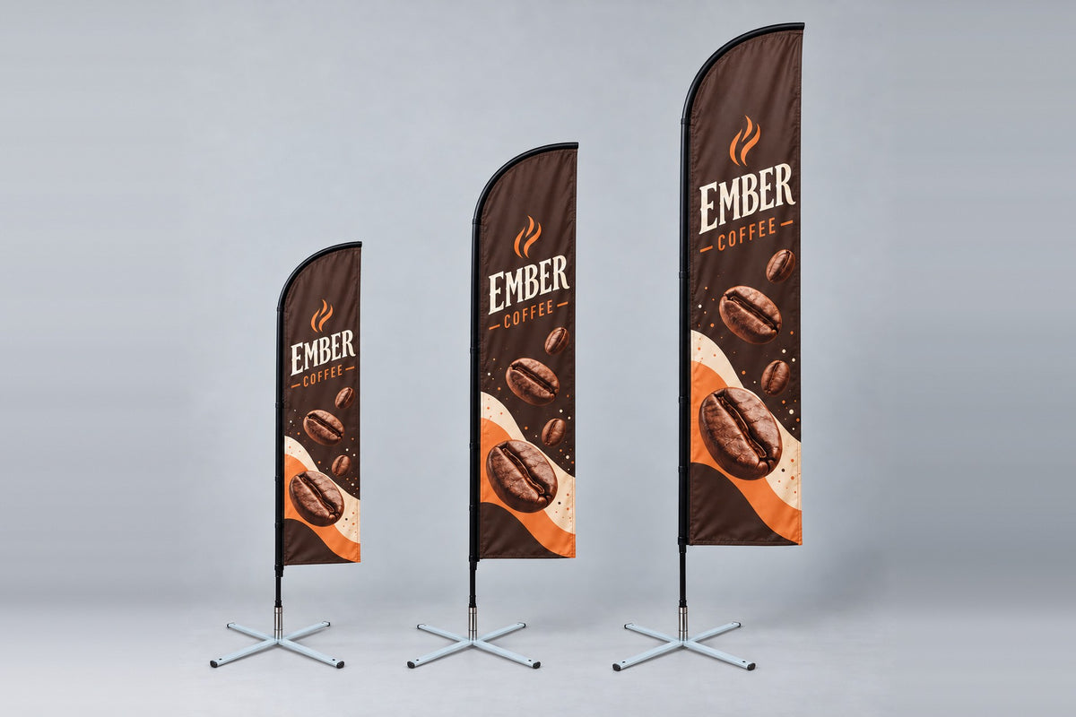 Feather flags in small, medium and large sizes