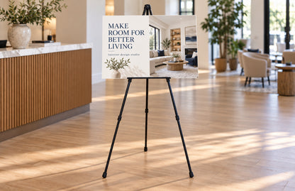 4mm foam board sign on an easel for an interior design studio