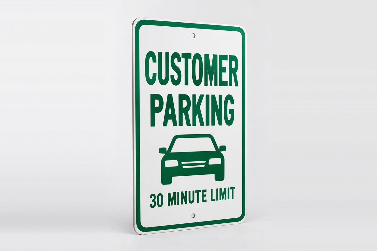 Custom aluminum customer parking sign with rounded corners