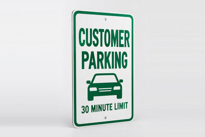 Custom aluminum customer parking sign with rounded corners