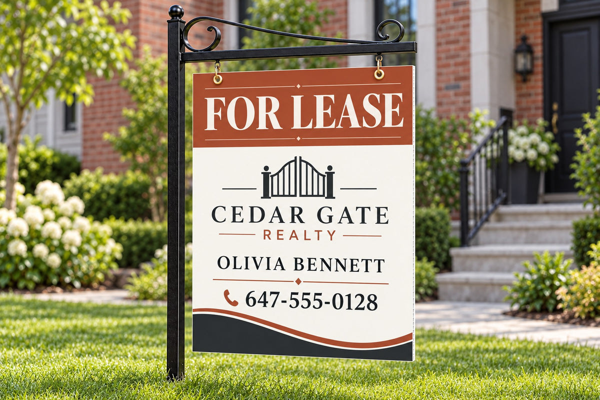 Custom For Lease real estate sign in front of a home