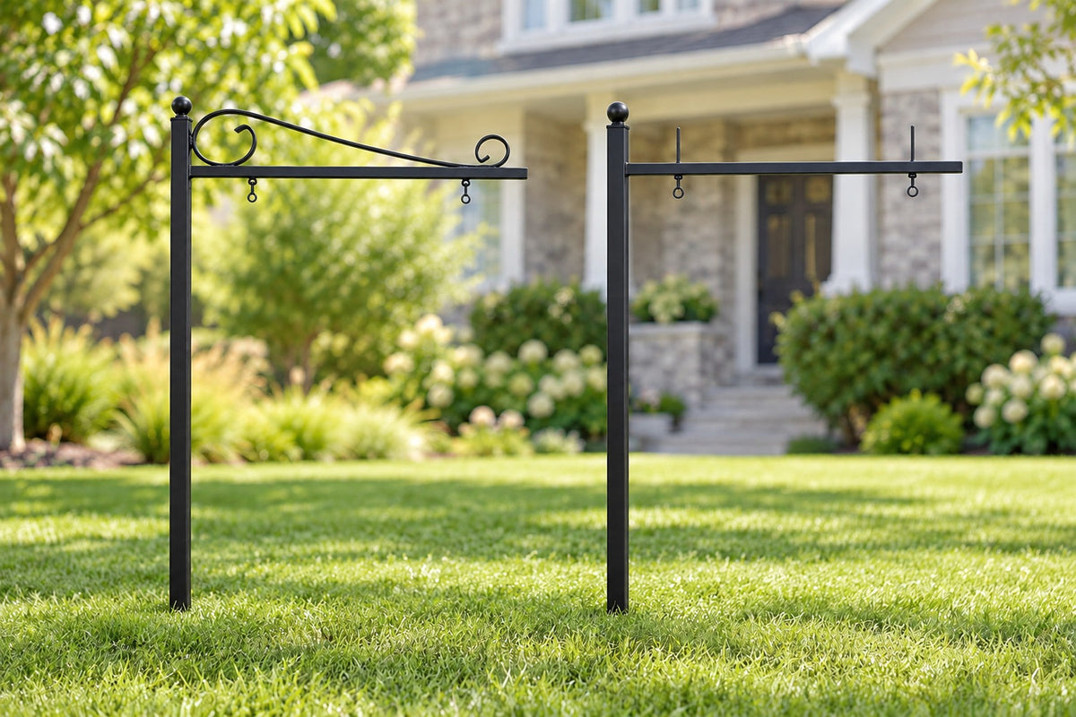 Black metal arm sign holders for real estate signs