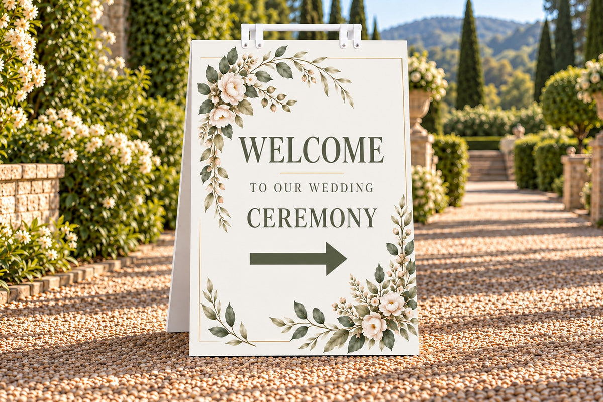 Sandwich board with wedding directions