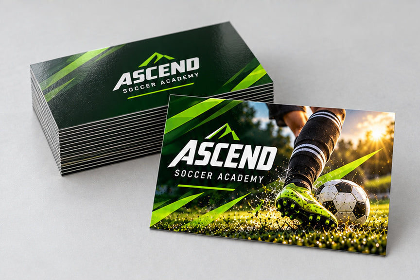 Super Gloss Lamination business cards stacked, 24pt high-gloss