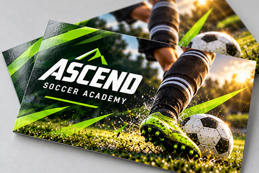 Close-up of Super Gloss Lamination business card finish