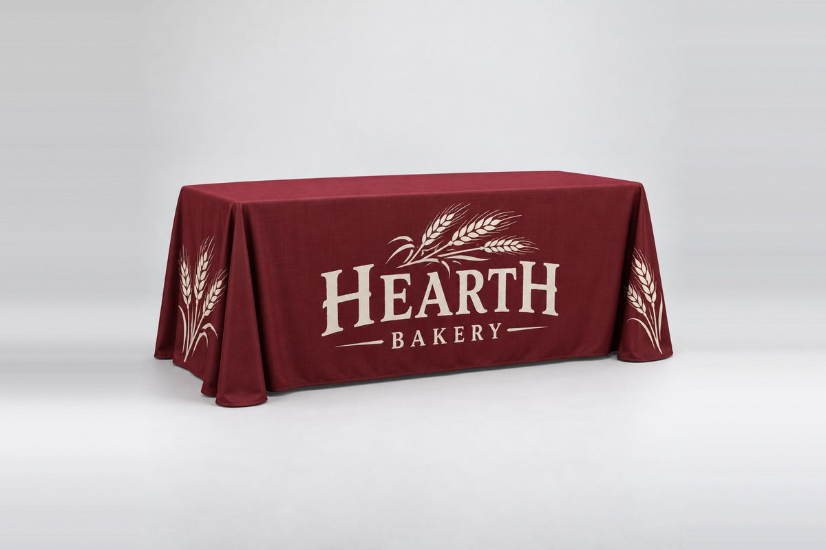 Regular 3-sided table cover with a bakery logo