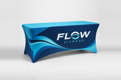 Stretch table cover with a fitness studio design
