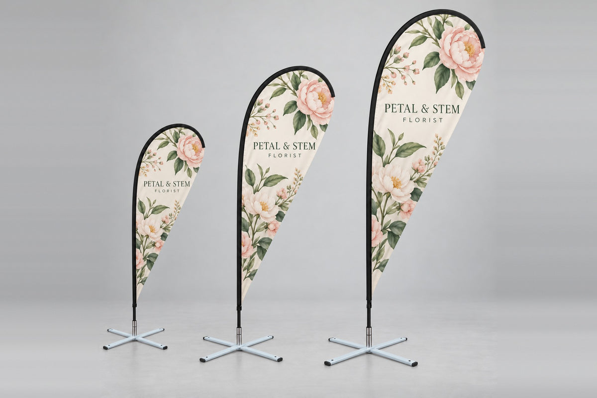 Teardrop flags in small, medium and large sizes
