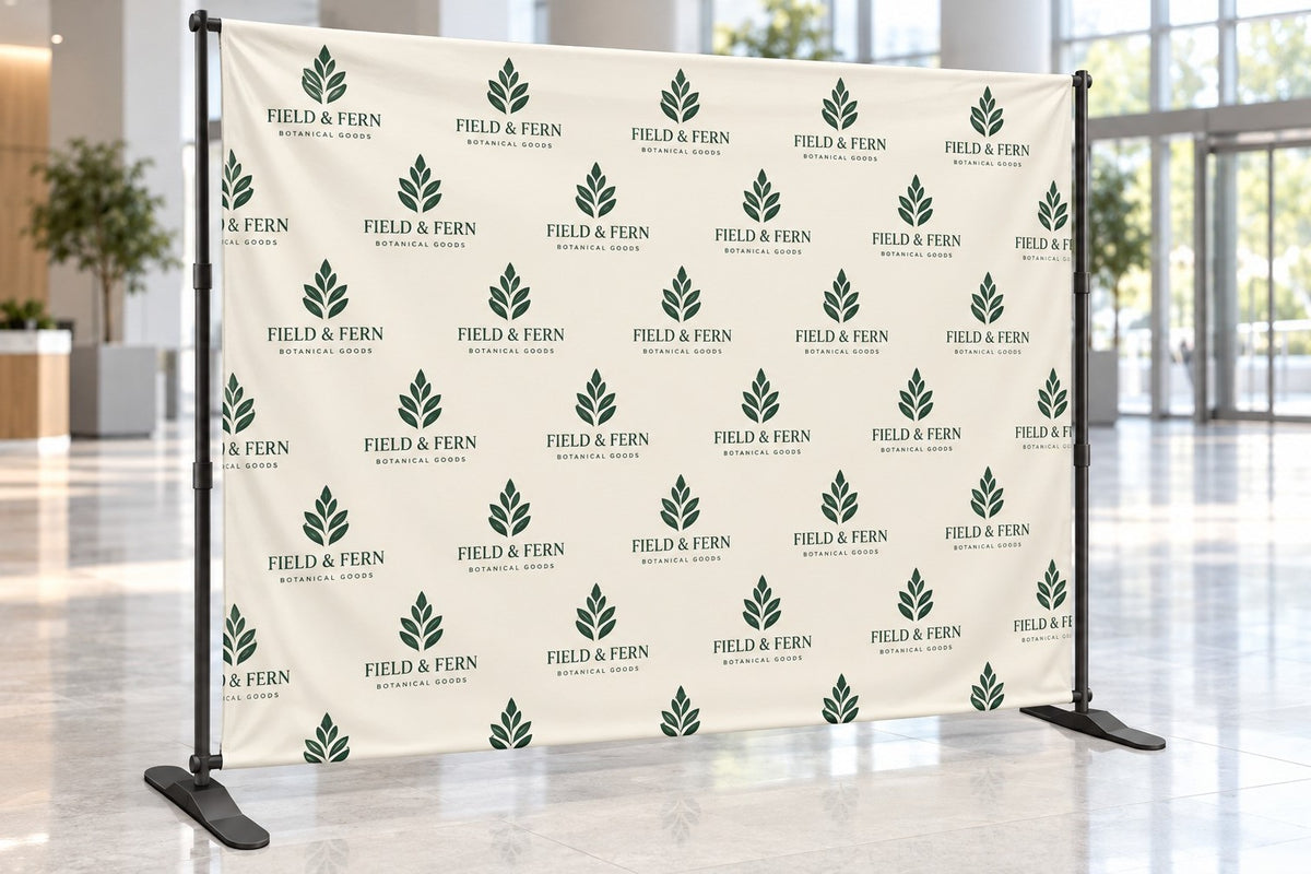 Botanical step-and-repeat banner backdrop