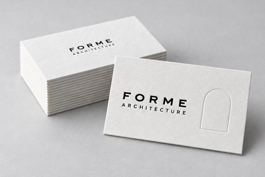 Ultra Thick Cotton business cards stacked, 40pt cotton with blind debossing