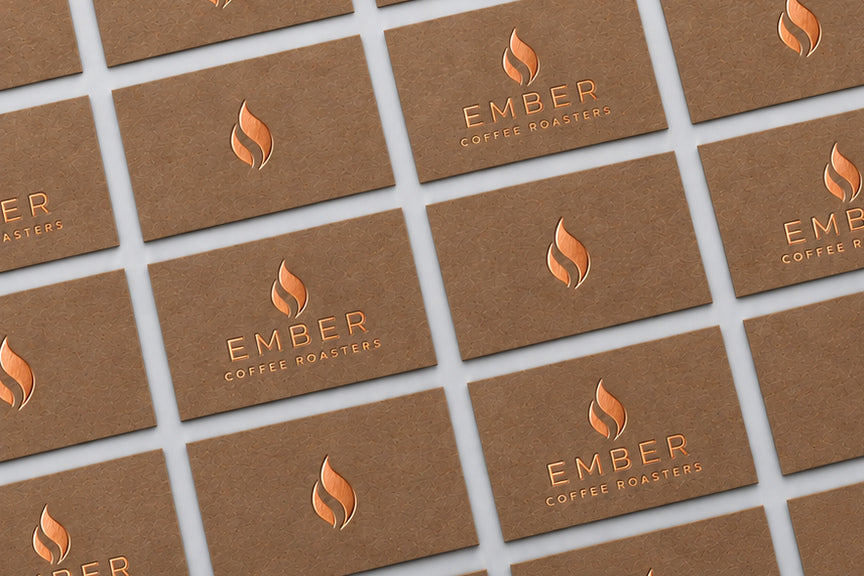 Dark Brown Kraft business cards laid out front and back