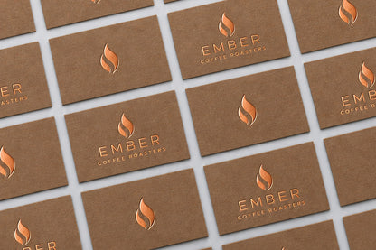 Dark Brown Kraft business cards laid out front and back