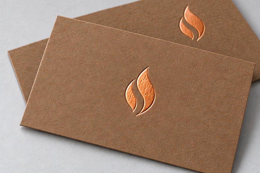 Close-up of Dark Brown Kraft business card finish