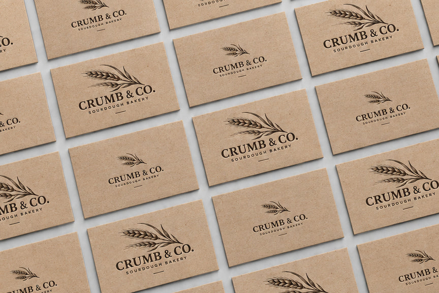 Light Brown Kraft business cards laid out front and back