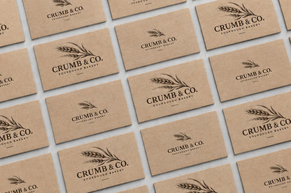 Light Brown Kraft business cards laid out front and back