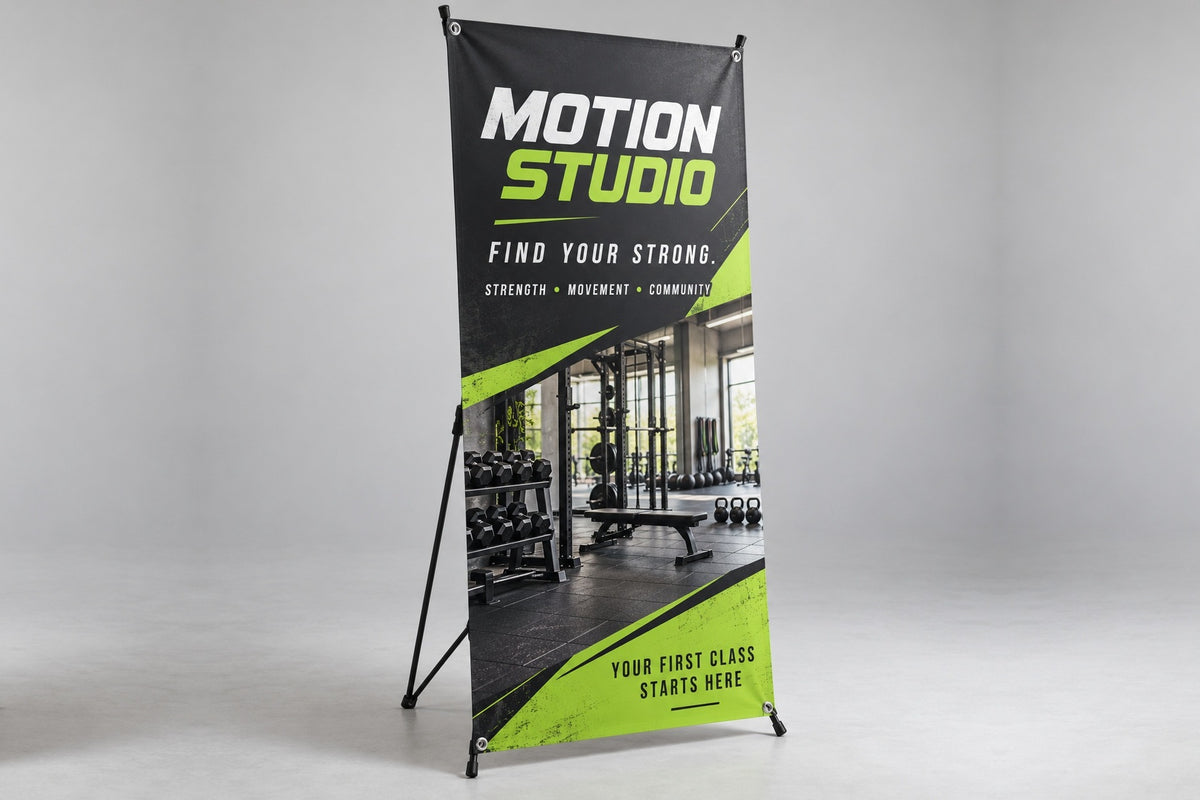 X banner for a fitness studio