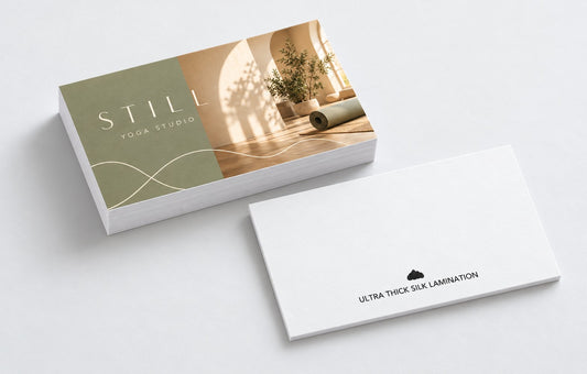 Ultra Thick Silk Lamination business cards stacked, 32pt with silk matte finish