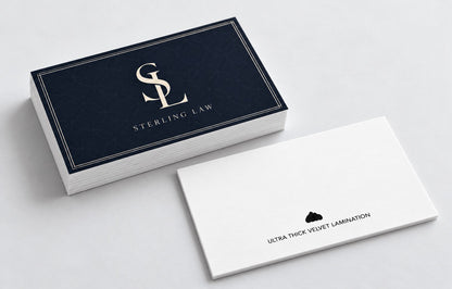 Ultra Thick Velvet Lamination business cards stacked, 32pt with soft velvet finish