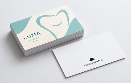 Velvet Lamination business cards stacked, 24pt with soft velvet finish